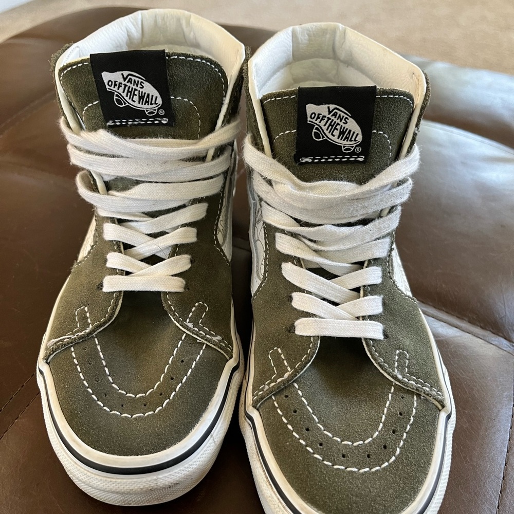 Vans High-Top Sneakers in Olive and White